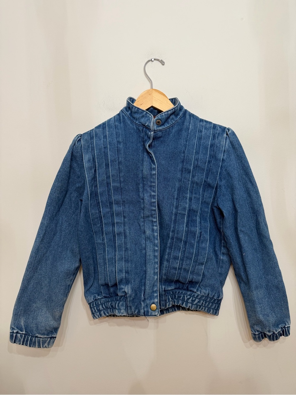 Vtg 80s Sergio Valente Denim Jean Pleated Bomber Jacket Western Zip Up Women’s S